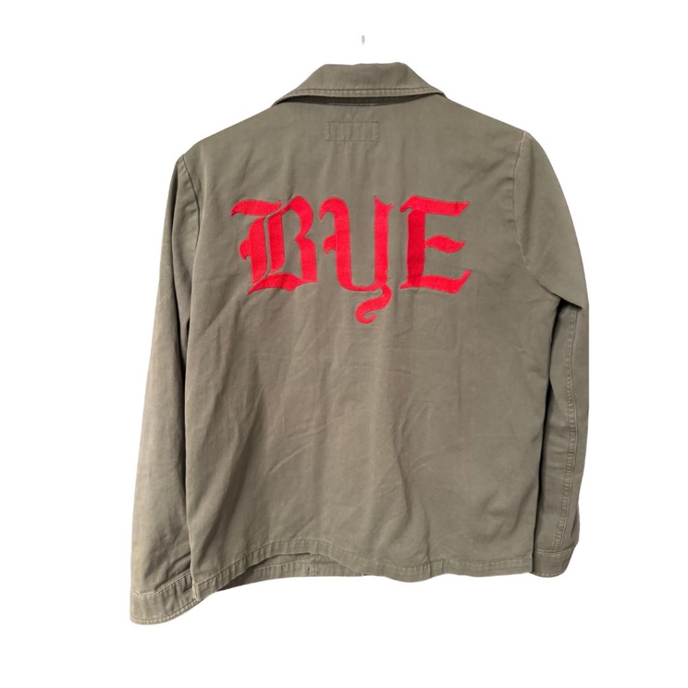 Pistola light green  jacket with red embroidery on the back "BYE" size S